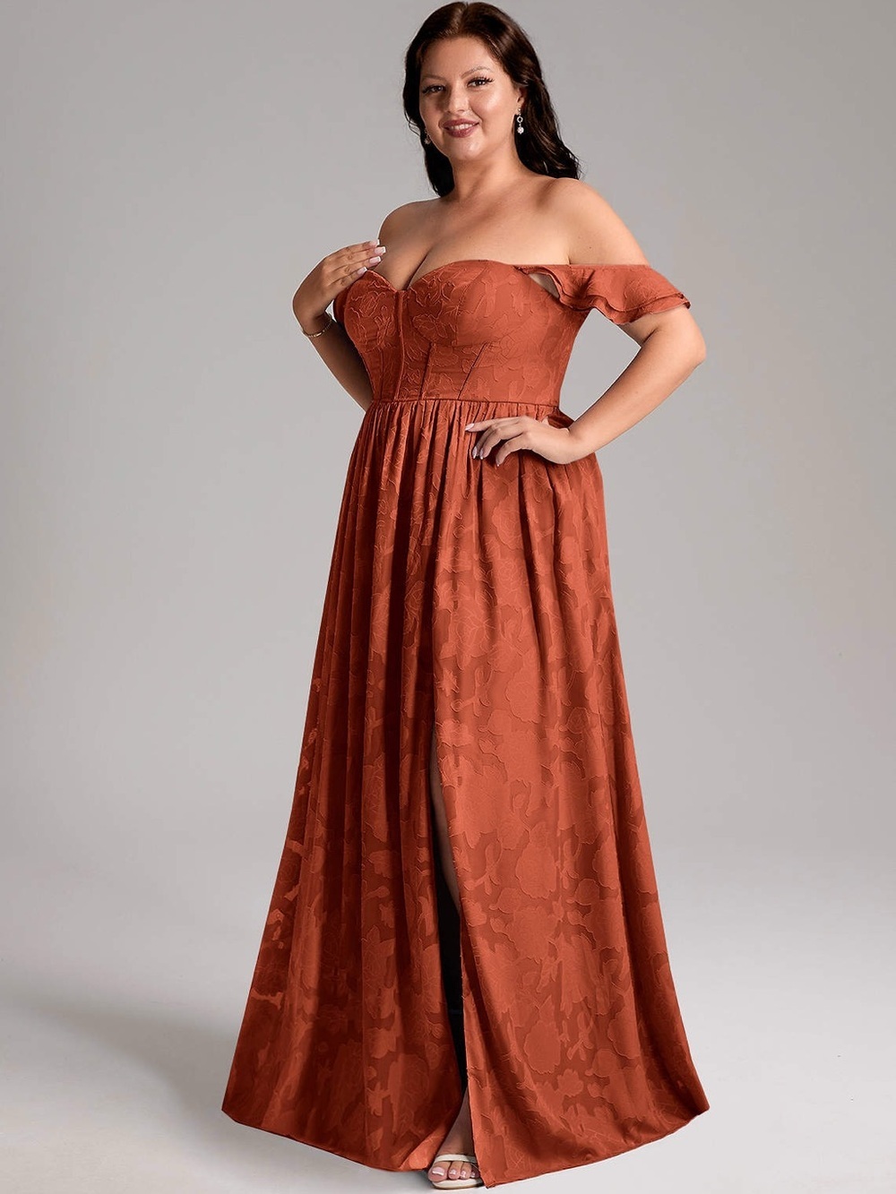 Azazie Atelier Terracotta Floral Jacquard Maxi Dress Size 18